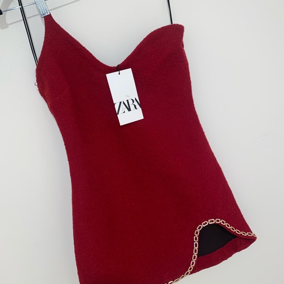 NWT ZARA Mini Asymmetric dress red - Picture 7 of 13